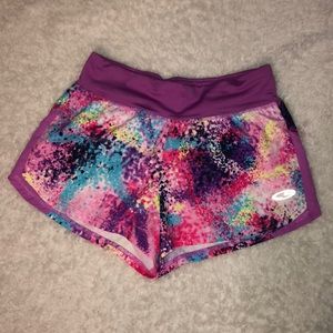 multi colored champion running shorts